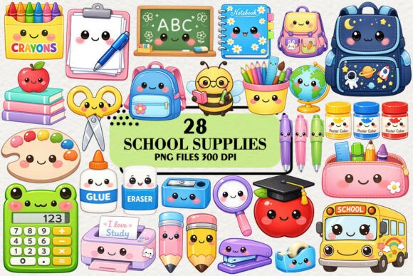 Download Kawaii School Supplies Stickers Clipart - Stickers Collection