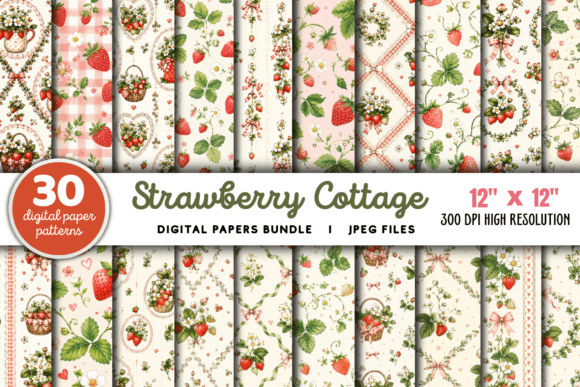 Download Strawberry Cottage Digital Paper Bundle - Strawberry Collection