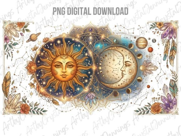 Download Celestial Cosmic Sun and Moon Art PNG - Moon art Collection