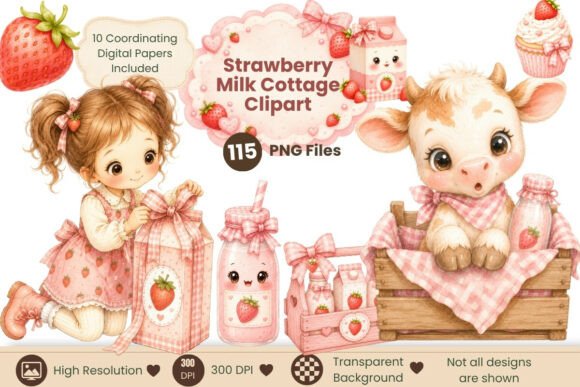 Download Strawberry Milk Cottage Clipart - Strawberry Collection