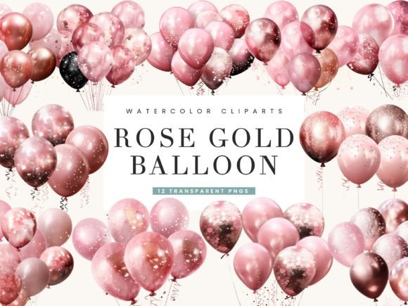 Download Rose Gold Glitter Balloon Clipart Bundle - Balloon Collection