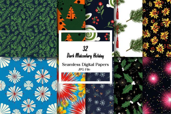 Download Dark Midcentury Holiday Digital Paper - Premium Bundle