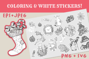 Download Christmas Coloring + White Stickers Pack - Stickers Collection