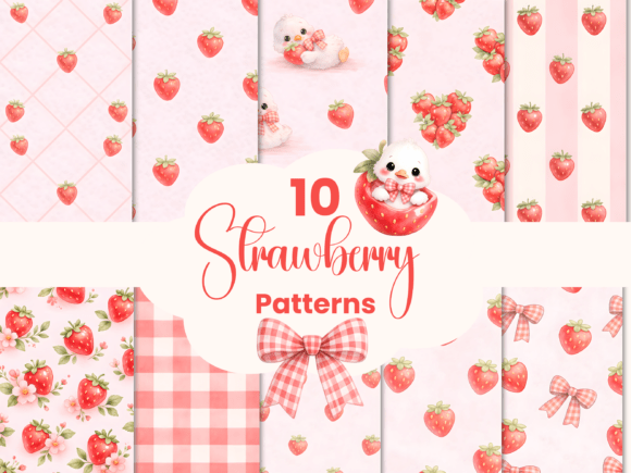Download Watercolor Sweet Strawberry Patterns - Strawberry Collection