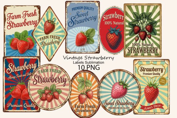 Download Vintage Strawberry Labels Sublimation - Strawberry Collection