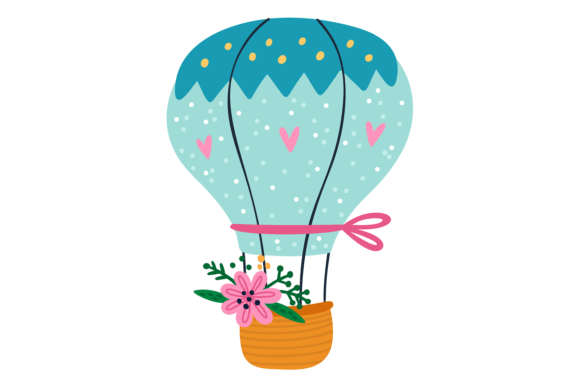 Download Hot Air Balloon with Hearts and Flowers. - Balloon Collection