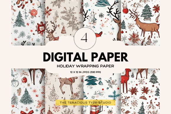 Download Reindeer Holiday Digital Paper Pack - Holiday digital paper pack Collection